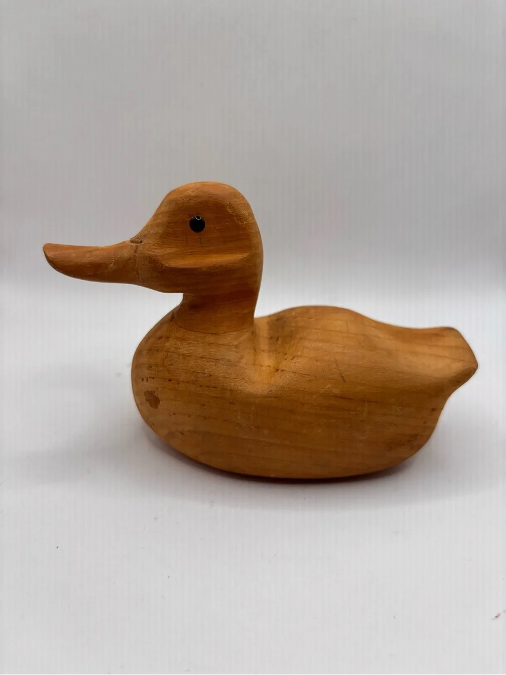 Handcrafted Wooden Duck Figurine in Warm Brown 5”x3”